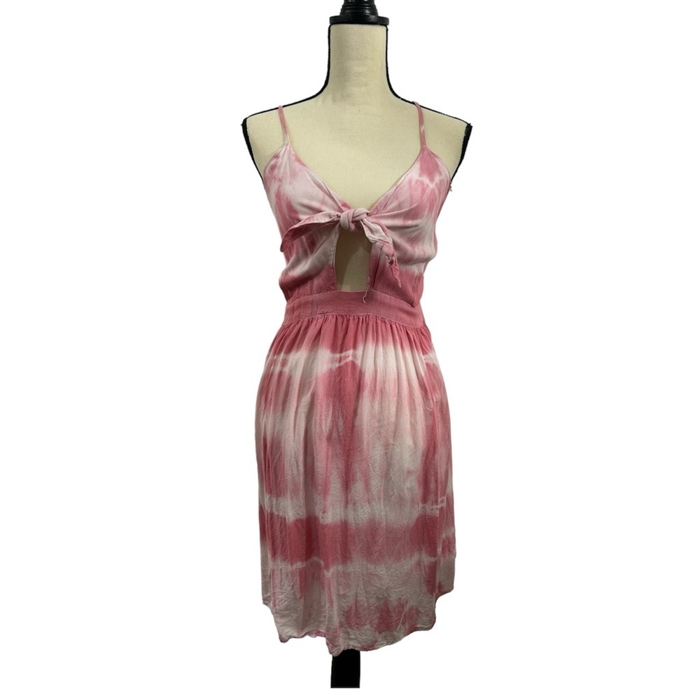 BOHO ME Tie Dye Pink Sleeveless Front Knot Midi Cute Dress